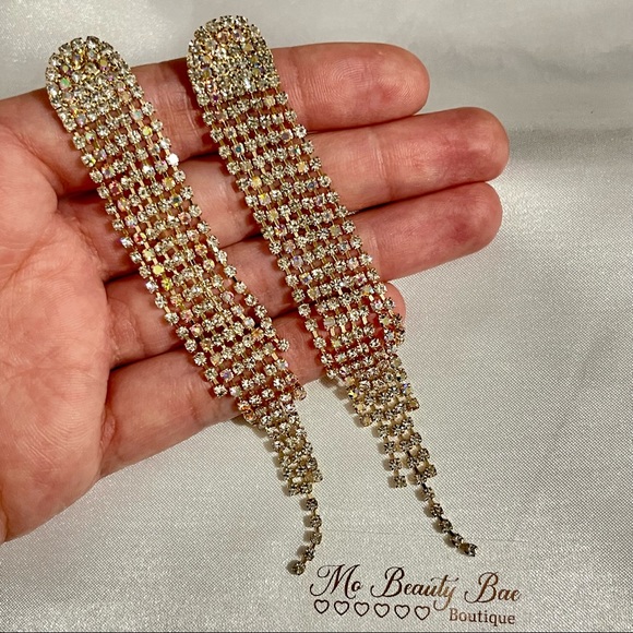 Gold Rhinestone Drop Earrings - Picture 4 of 6